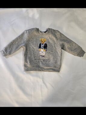 Ralph Lauren Grey Kids Polo Bear Sweatshirt with Navy Jacket Graphic